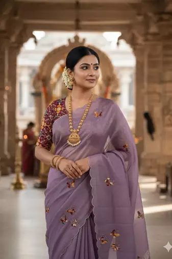 Purple Color handwork  rich pallu butterfly patola butta  art silk saree