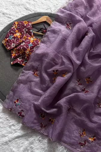 Purple Color handwork  rich pallu butterfly patola butta  art silk saree