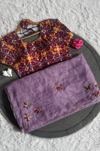 Purple Color handwork  rich pallu butterfly patola butta  silk saree