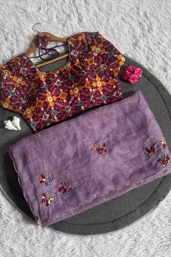 Purple Color handwork  rich pallu butterfly patola butta  silk saree