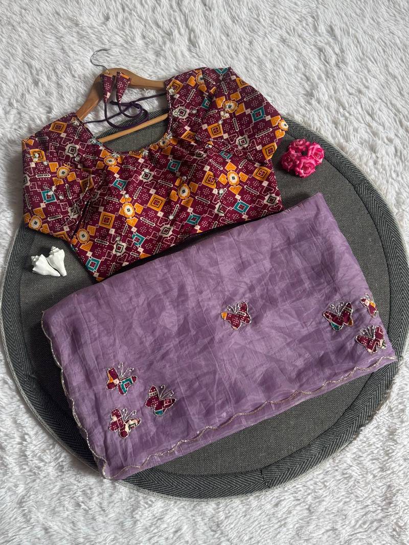 Purple Color handwork  rich pallu butterfly patola butta  silk saree