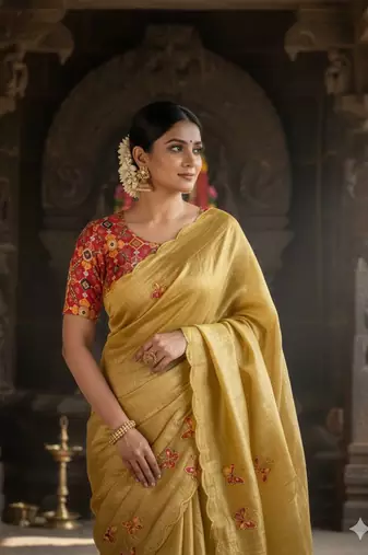 Yellow Color handwork  rich pallu butterfly patola butta  art silk saree