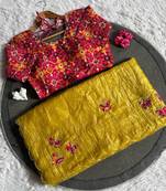 Yellow Color handwork  rich pallu butterfly patola butta  silk saree