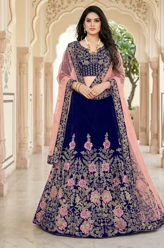 NEVY BLUE VELEVET  PARTY WEAR EMBROIDERY  LEHENGA CHOLI