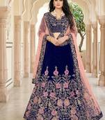 NEVY BLUE VELEVET  PARTY WEAR EMBROIDERY  LEHENGA CHOLI