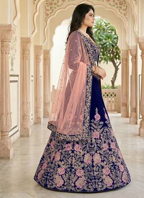 NEVY BLUE VELEVET  PARTY WEAR EMBROIDERY  LEHENGA CHOLI 2