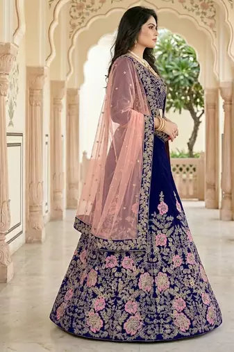 NEVY BLUE VELEVET  PARTY WEAR EMBROIDERY  LEHENGA CHOLI