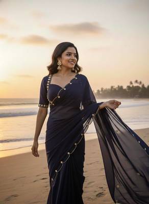 Blue Color  handwork Georgette Saree  2
