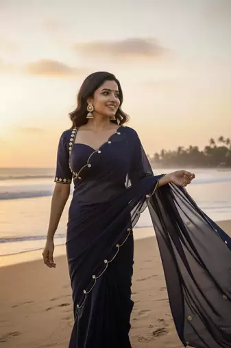 Blue Color  handwork Georgette Saree 