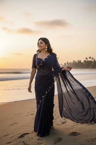 Blue Color  handwork Georgette Saree 