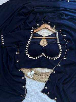 Blue Color  handwork Georgette Saree  3