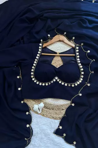 Blue Color  handwork Georgette Saree 