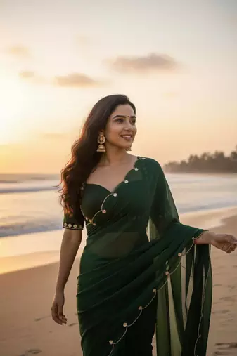 Green Color  handwork Georgette Saree 