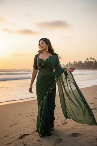 Green Color  handwork Georgette Saree 