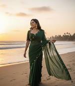 Green Color  handwork Georgette Saree 