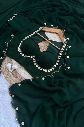 Green Color  handwork Georgette Saree 