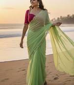 Parrot Green Color  handwork Georgette Saree 