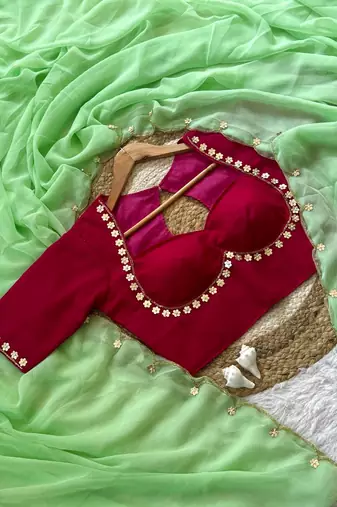 Parrot Green Color  handwork Georgette Saree 