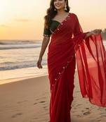 Red  Color  handwork Georgette Saree 