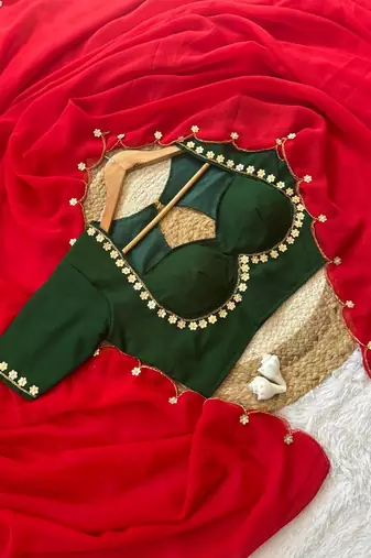 Red  Color  handwork Georgette Saree 