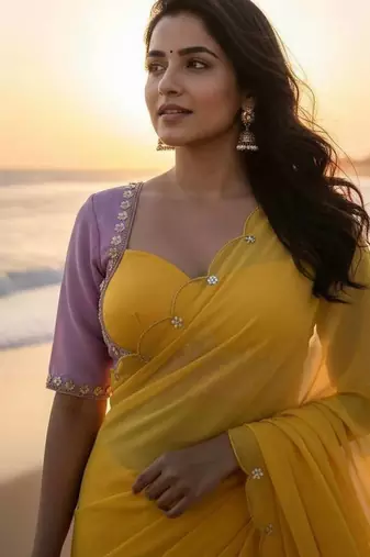 Yelow  Color  handwork Georgette Saree 