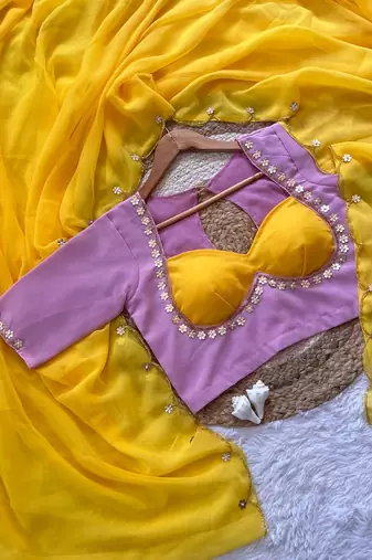 Yelow  Color  handwork Georgette Saree 