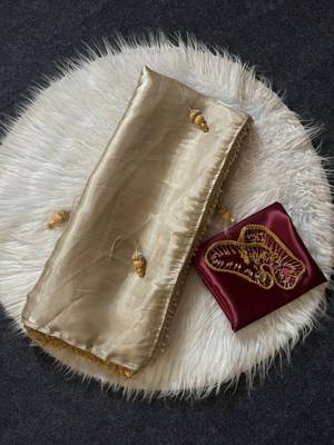 Cream Color Moti Hevy Handwork Lace  Work Silk Saree 5