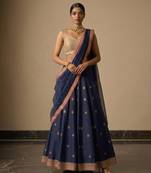 navy blue embroidered raw silk lehenga set