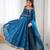 Peacock Blue Fandy Silk Anarkali Gown Set with Cording & Sequence Work