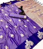 Purple soft silk saree with zari weaving & peacock motifs