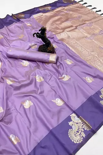 Light purple soft silk saree with zari weaving & peacock motifs