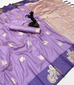 Light purple soft silk saree with zari weaving & peacock motifs