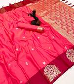 Red soft silk saree with zari weaving & rajhans motifs