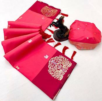 Red soft silk saree with zari weaving & rajhans motifs 2