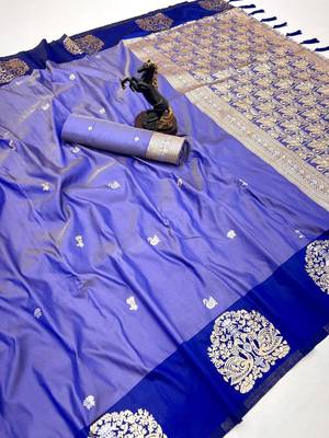 Purple soft silk saree with zari weaving & rajhans motifs 1