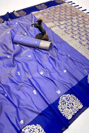 Purple soft silk saree with zari weaving & rajhans motifs