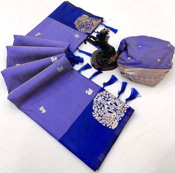 Purple soft silk saree with zari weaving & rajhans motifs 2