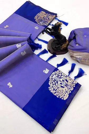 Purple soft silk saree with zari weaving & rajhans motifs