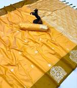 Yellow soft silk saree with zari weaving & rajhans motifs