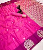 Pink soft silk saree with zari weaving & rajhans motifs
