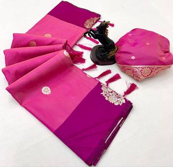 Pink soft silk saree with zari weaving & peacock motifs 2
