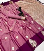 Magenta soft silk saree with zari weaving & peacock motifs