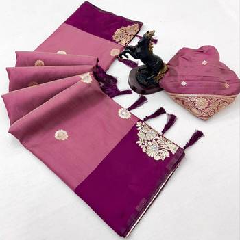 Magenta soft silk saree with zari weaving & peacock motifs 2