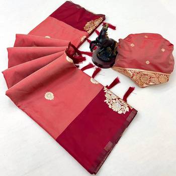 Orange soft silk saree with zari weaving & peacock motifs 2