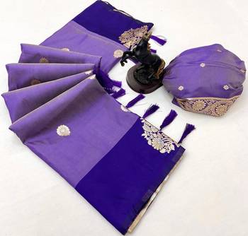 Purple soft silk saree with zari weaving & peacock motifs 2