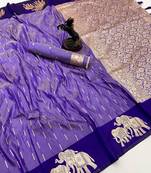 Purple soft silk saree with zari weaving & elephant motifs