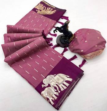 Wine soft silk saree with zari weaving & elephant motifs 2