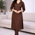 Solid Straight Brown Kurta Set for Women with Pant 3/4 Sleeve, V Neck Designer Kurta with Palazzo Pant Set