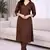 Solid Straight Brown Kurta Set for Women with Pant 3/4 Sleeve, V Neck Designer Kurta with Palazzo Pant Set
