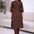 Solid Straight Brown Kurta Set for Women with Pant 3/4 Sleeve, V Neck Designer Kurta with Palazzo Pant Set